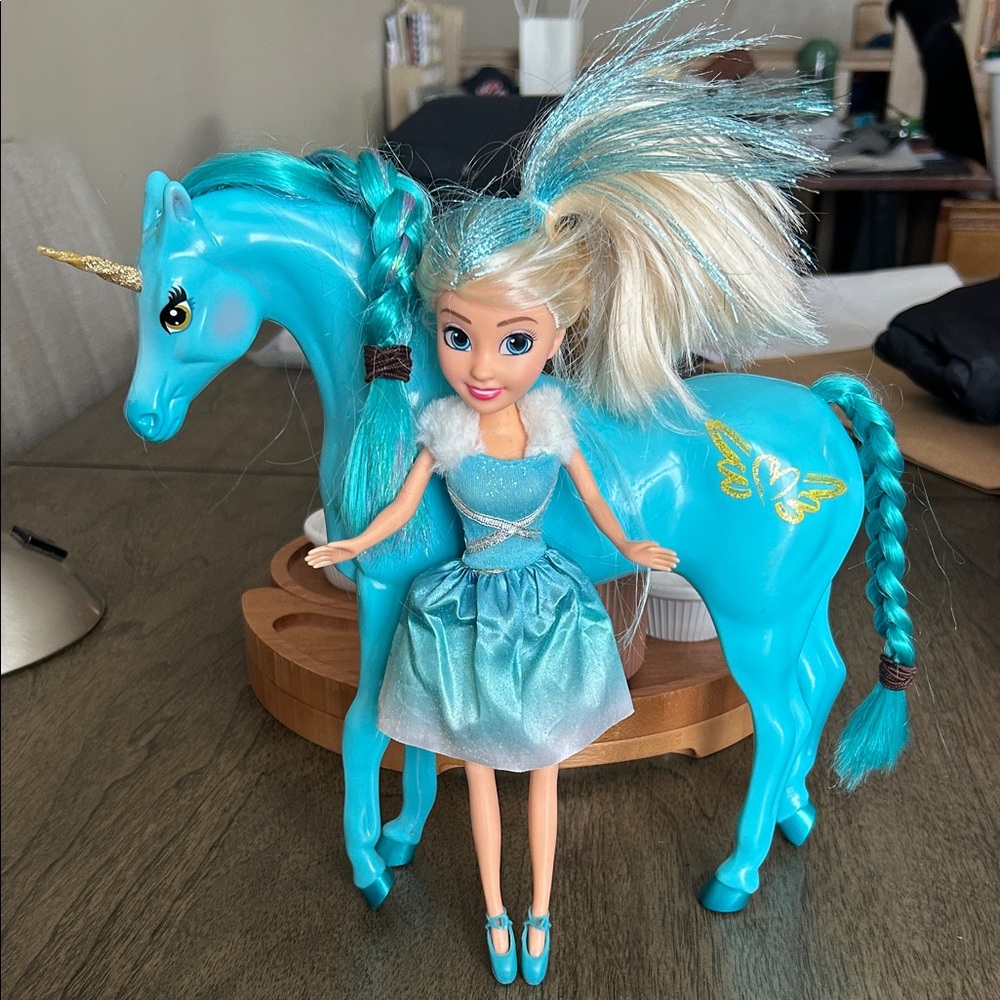 Blue Unicorn & Doll Playset - Kids Toys